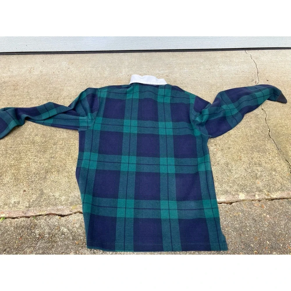RARE Polo Ralph Lauren Black watch Plaid Rugby Shirt Soft Med Vtg Made In USA
